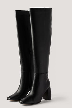 Knee High Leather Boots Black | NA-KD