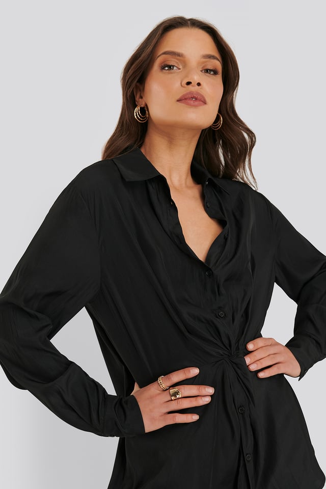 Bluse Med Knytting Foran Black