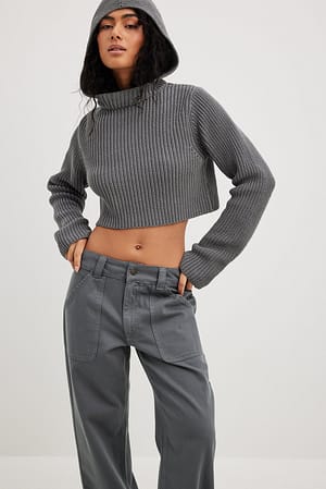 Grey Dzianinowy sweter z kominiarką