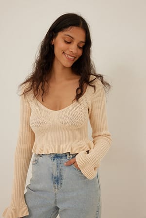 Beige Knitted Corset Detail Top