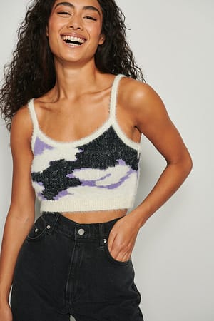 Multi Colour Print Knitted Cropped Singlet