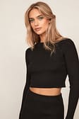Black Ribbed Knitted Cropped Sweater