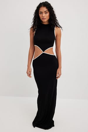 Black Knitted Cut Out Maxi Dress