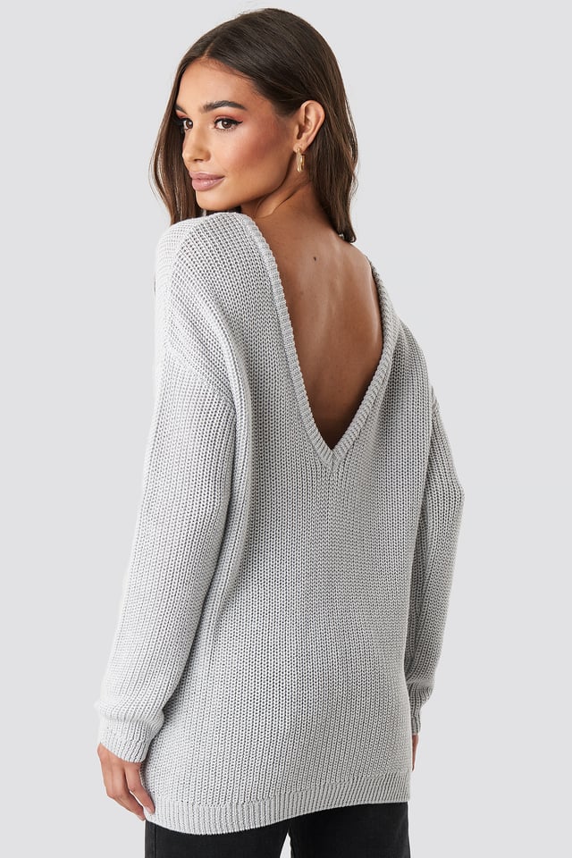 Knitted Deep V-neck Sweater Grey