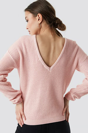 Dusty Light Pink Knitted Deep V-neck Sweater