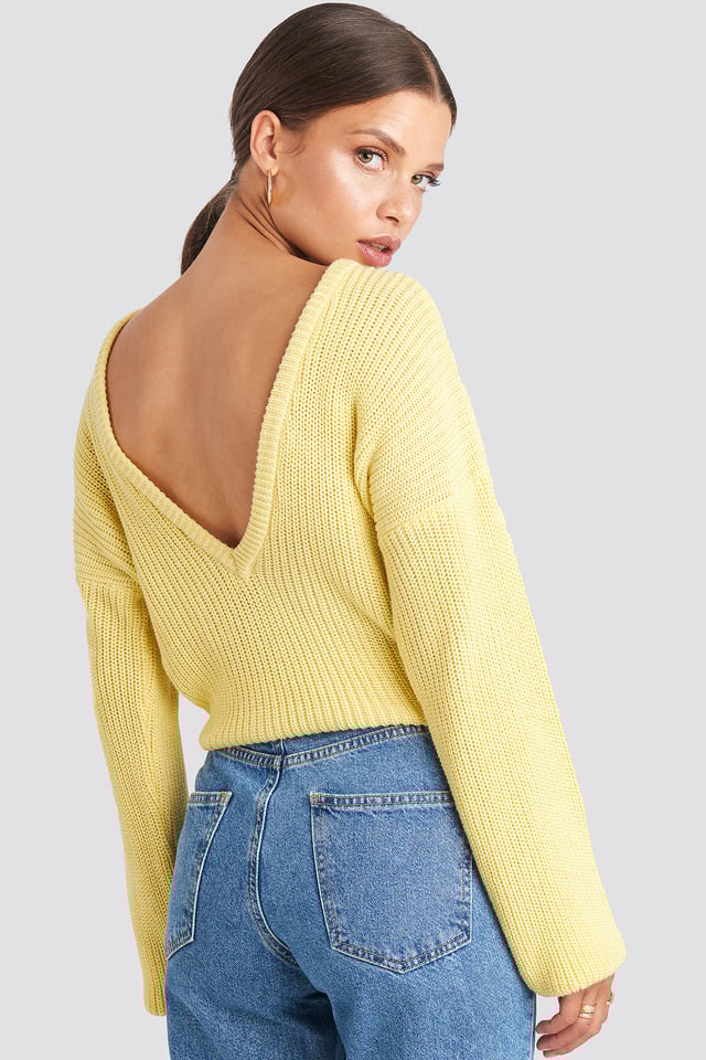 Knitted Deep V-neck Sweater Light Yellow