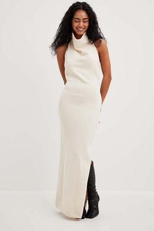 Offwhite Knitted Halterneck Maxi Dress