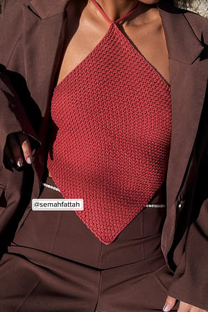 Brick Red Knitted Halterneck Tie Top