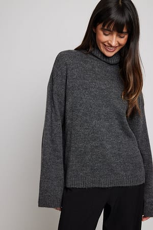 Dark Grey Knitted High Neck Sweater