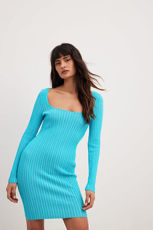Turquoise Gebreide mini-jurk