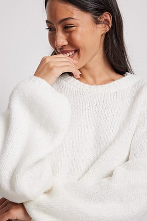 Knitted Open Back Balloon Sleeve Sweater Offwhite | NA-KD