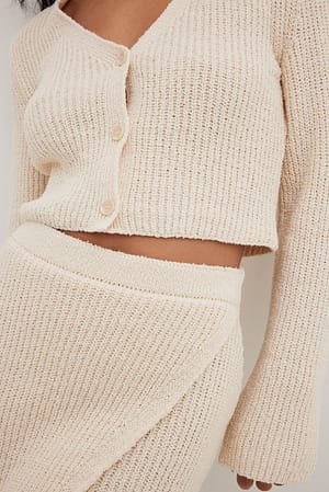 Offwhite Knitted Overlap Detail Mini Skirt