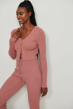 Dusty Dark Pink Knitted Ribbed Cardigan