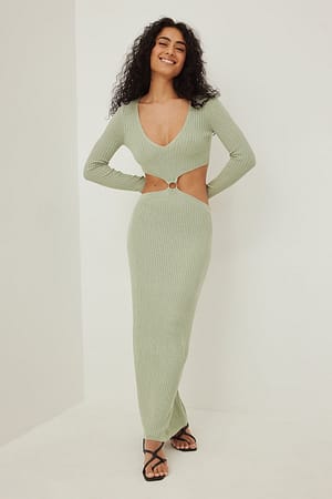 Green Knitted Ring Detail Maxi Dress