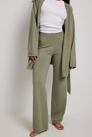 Dusty Green Knitted Wide Trousers