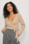 Beige Knitted Wrap Cardigan