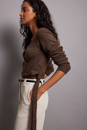 Brown Knitted Wrap Cardigan
