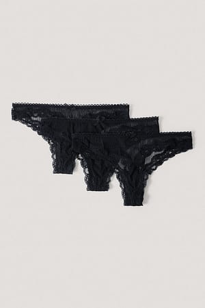 Black 3-pack Lace Basic Thong