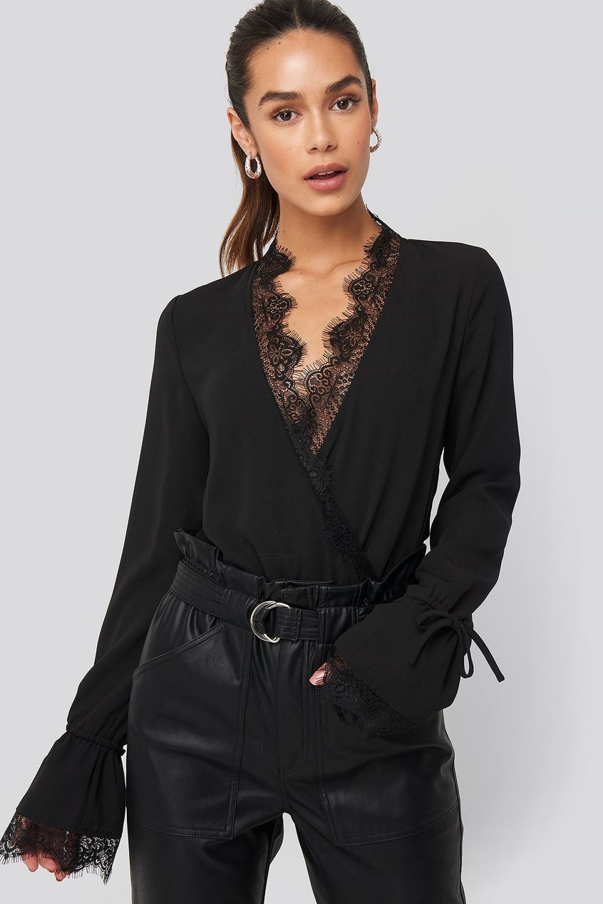Oberteile Party Collections | Overlap Lace Detail Bodysuit - XW28529