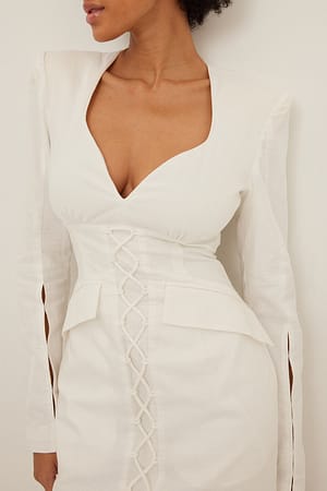 White Lace Detail Linen Dress