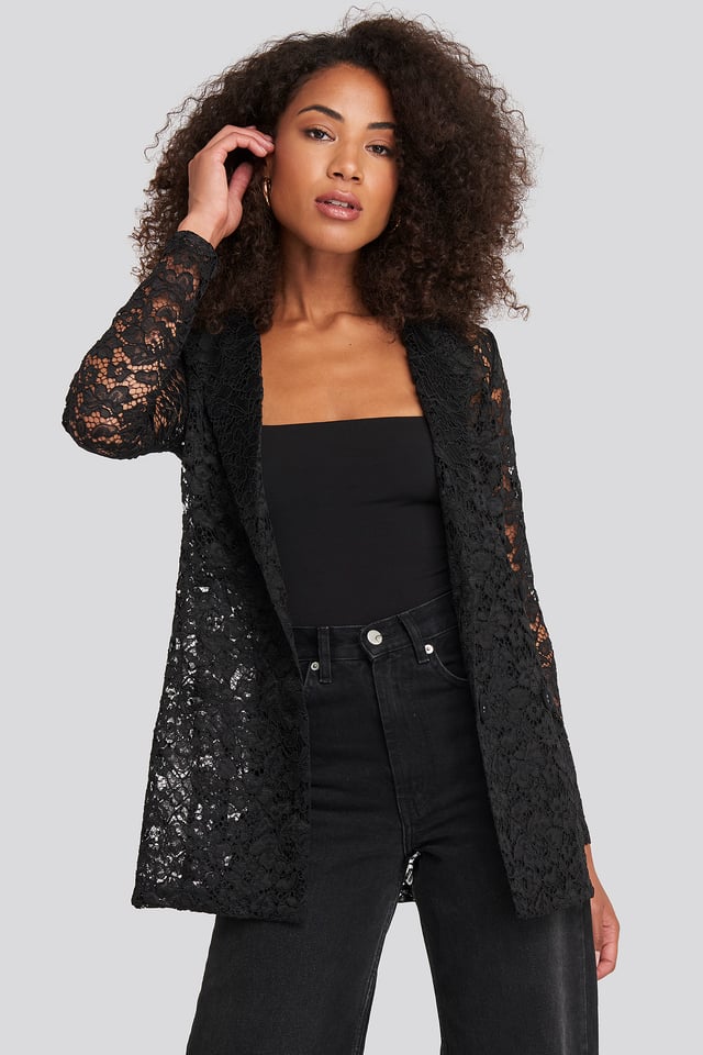 Lace Double Breasted Blazer Black