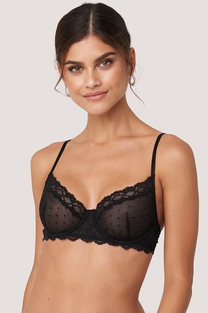 Black Lace Edge Dotted Cup Bra