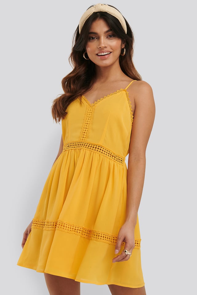 Lace Insert Flowy Mini Dress Citrus
