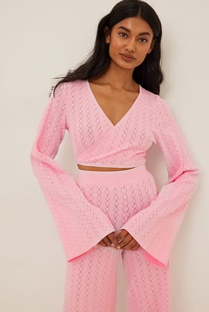 Light Pink Top com alça larga tricotado em renda