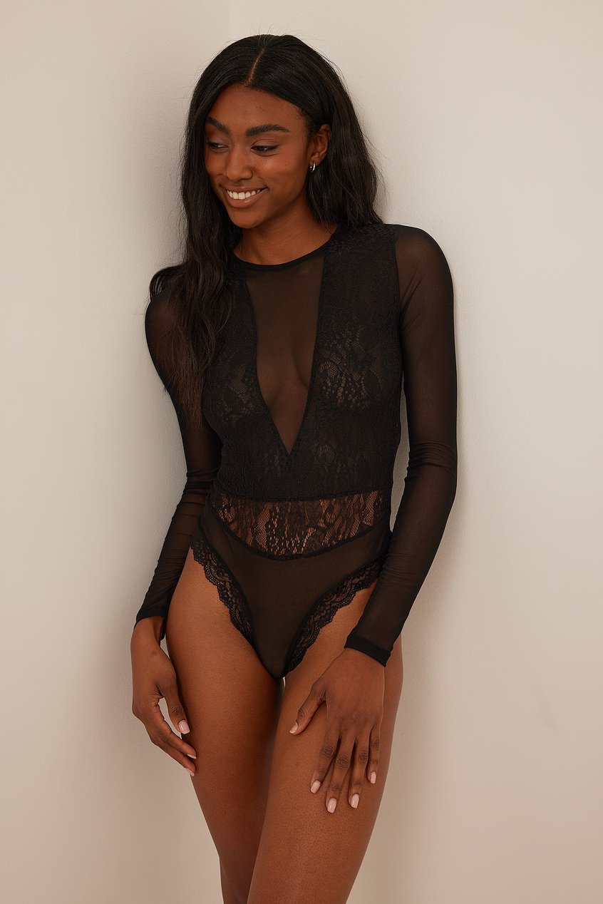 Tops Lace Tops | Recycled Lace Mesh Sleeve Body - IB01576
