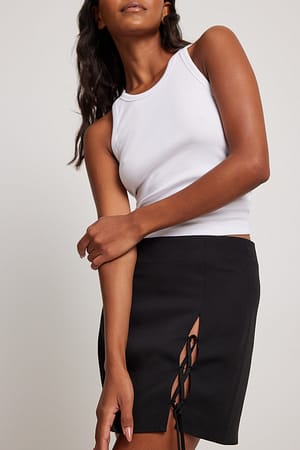 Black Lace Up Detail Mini Skirt
