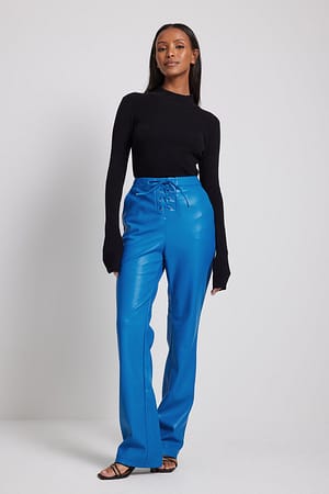Cobalt Blue Lace-Up PU Pants