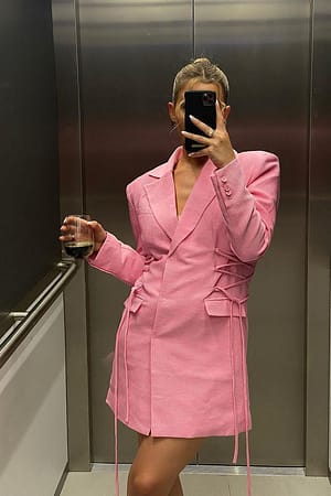 Pink Vestido Blazer Con Detalle De Encaje