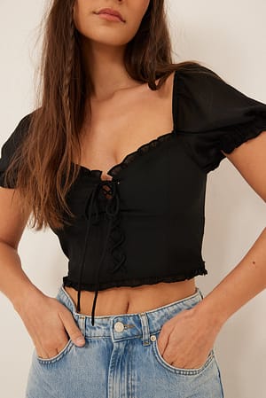 Black Lacing Detail Recycled Cropped Top