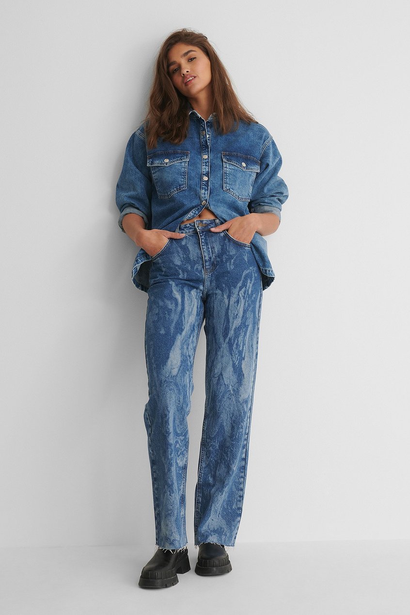 Jeans High Waisted Jeans | Organische gerade Tie-Dye-Jeans mit Lasercut - UU70983
