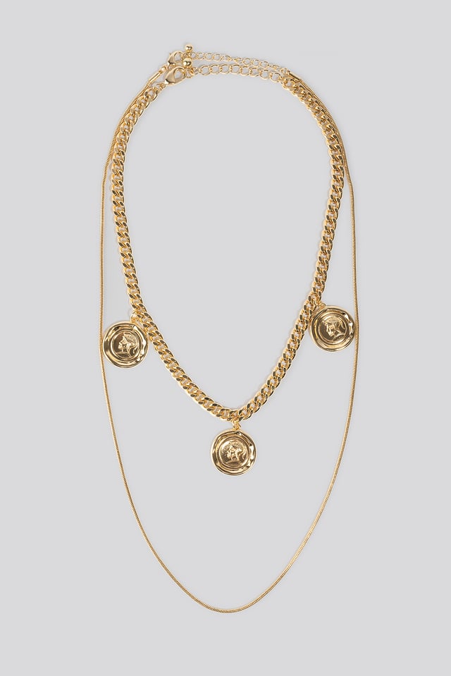 Layered Chain Coin Necklace Gold