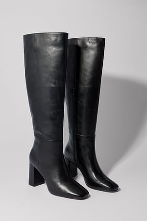 Leather Knee High Boots Black | NA-KD