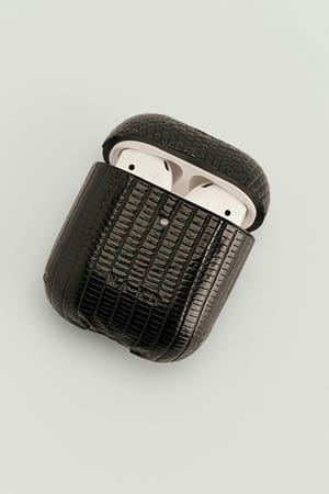 Black Leather Look Air Pod Case