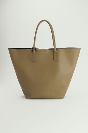 Dark Olive Leather Oversize Bucket Bag