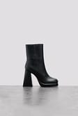Black Leather Plateau High Heel Boots