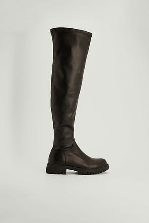 Black Lårhøje støvler i læder med profilskaft