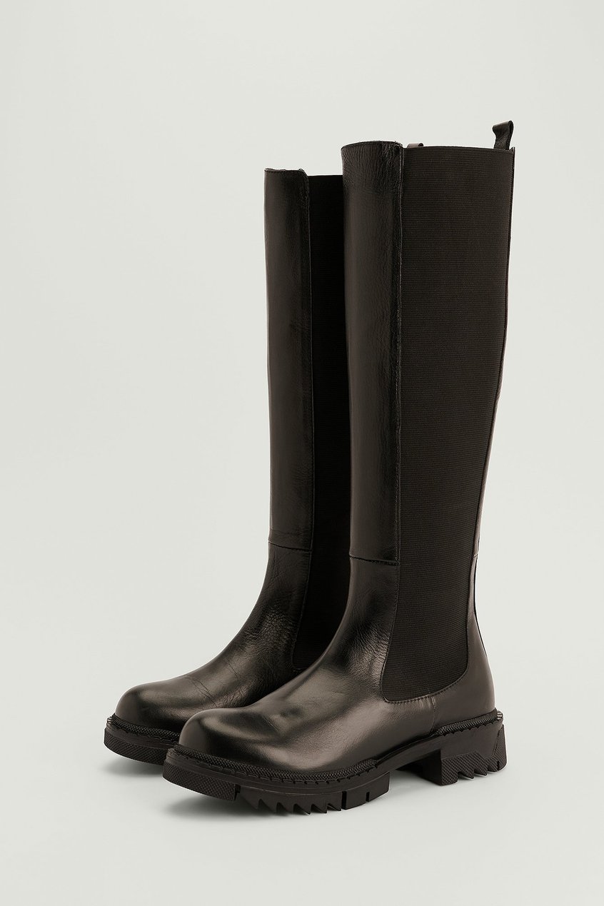 Chaussures Bottes genoux | Bottes en cuir à tige profilée Noir - AZ48079
