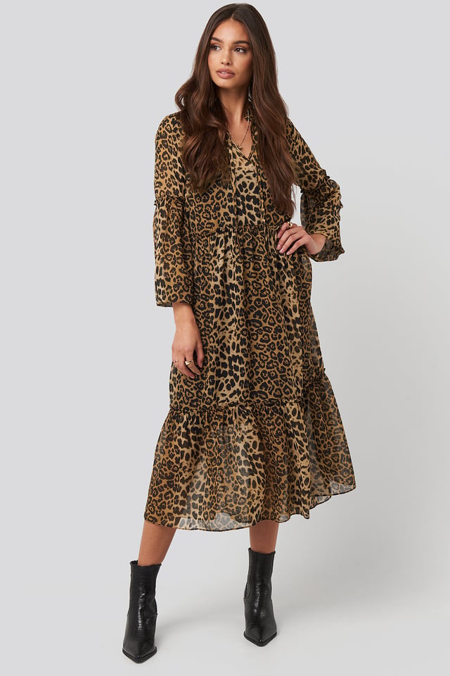 Leo Balloon Sleeve Dress Leoprint