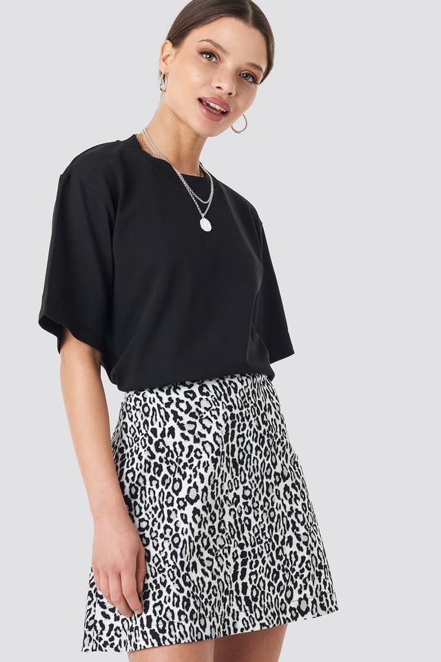 Leopard Print Mini Skirt BLACK  WHITE LEO