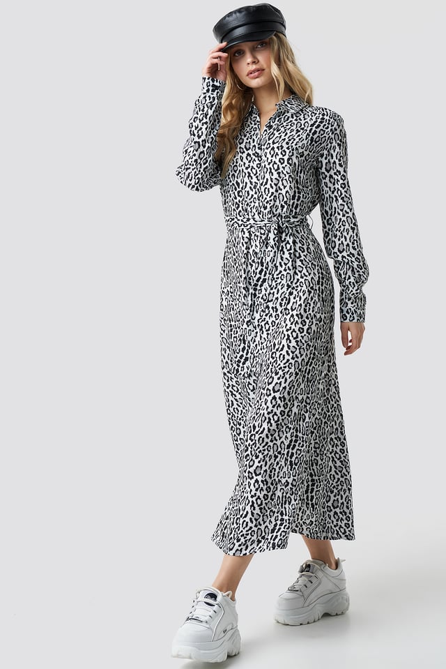 Leopard Printed Shirt Dress Leo White