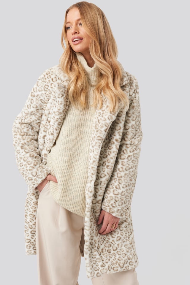 Leopard Faux Fur Jacket BLACK  WHITE LEO