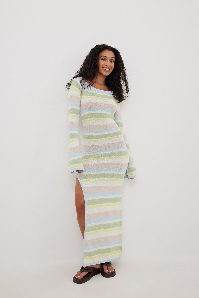 Vestidos Long Sleeve Maxi Dresses | Light Knitted Long Slit Dress - ME51873