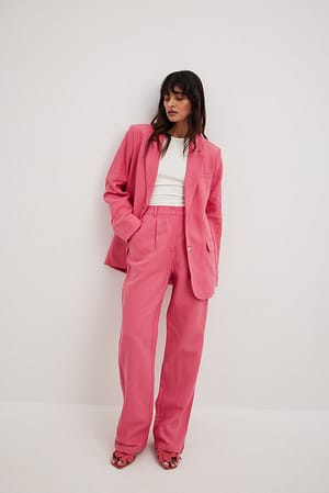 Pink Pantalón de traje de talle alto de mezcla lino