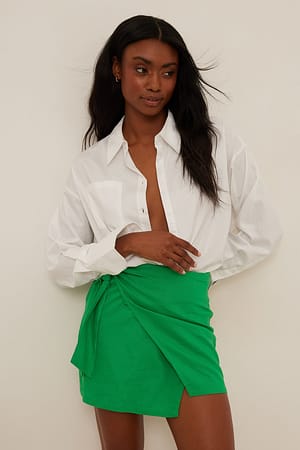 Green Linen Blend Wrap Skirt