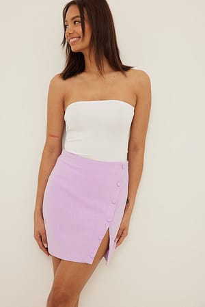 Lavender Linen Blend Button Detail Mini Skirt