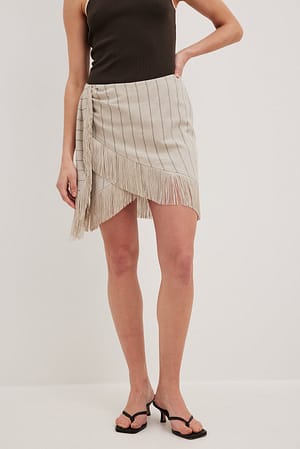 Stripe Linen Blend Fringe Skirt